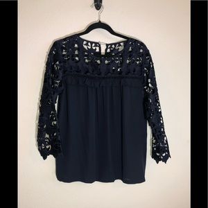 Loft Navy Blue Lace Accent Top